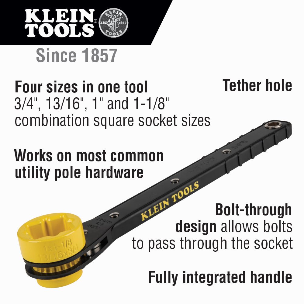 Klein Slim Ratcheting Wrench  Lineman's Penta Wrench - KT152T
