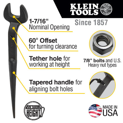 Klein Spud Wrench 7/8'' Nominal Opening Wrench W/Tether Hole - 3213TT