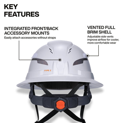 Klein Type - 2 Hard Hat, Vented Full Brim Style, White - 60401T2 - Head Protection