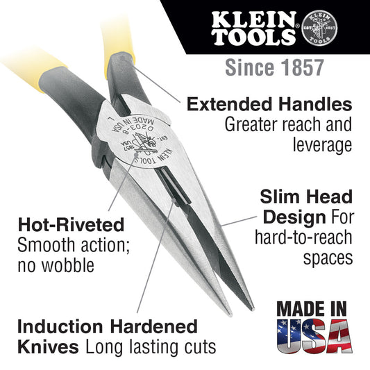 Klein 8'' Needle Nose Plier Side Cutting Crimper - D203-8NCR