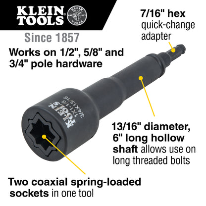 Klein Tools 2-in-1 Impact Socket Set, 6 point w/Nut Runner Kit-660KIT2