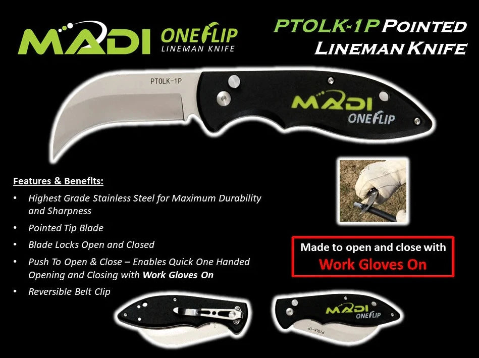 MADI Pointed Tip One Flip Skinning Knife - PTOLK-1P