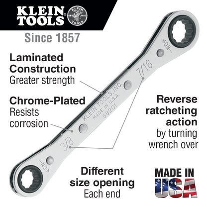 Klein Tools 1/4x5/16-Inch Lineman Wrench Ratcheting Box Wrench - 68200