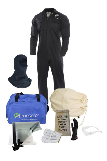 Enespro ArcGuard 8 cal Coverall Arc Flash Kit with Voltage Gloves - KIT2CV08