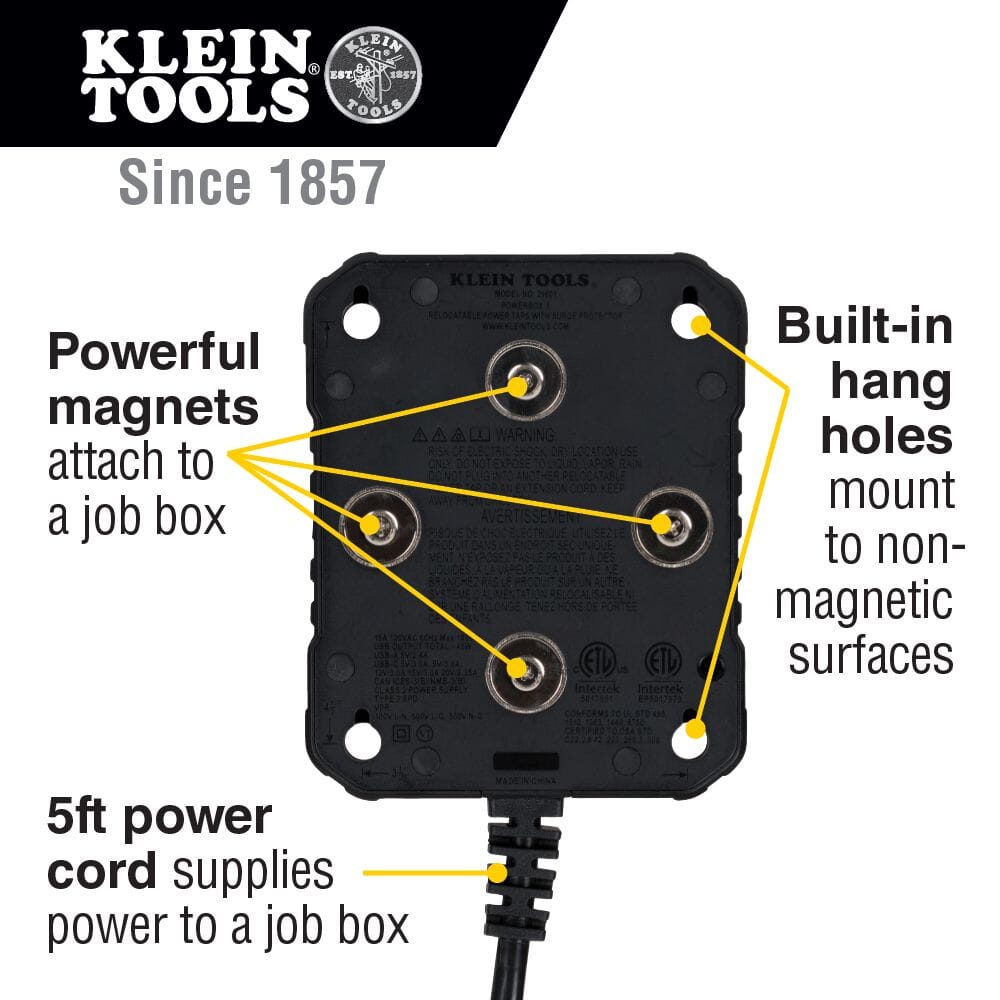 Klein PowerBox 1, Magnetic Mounted Power Strip with Integrated LED Lights- 29601 charger Klein Tools 