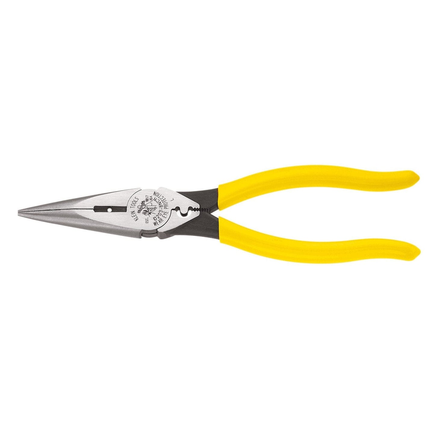 Klein Tools J203-8 8-Inch Needle Nose Pliers, Heavy Duty Cutting, Extended  Handles, High Leverage, Induction Hardened with Hot-Riveted Joint - Needle  Nose Pliers 