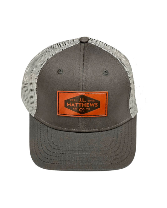 J.L. Matthews Leather Patch Baseball Hat - JLM - HAT - GRAY LEATHER - J.L. Matthews Co., Inc.