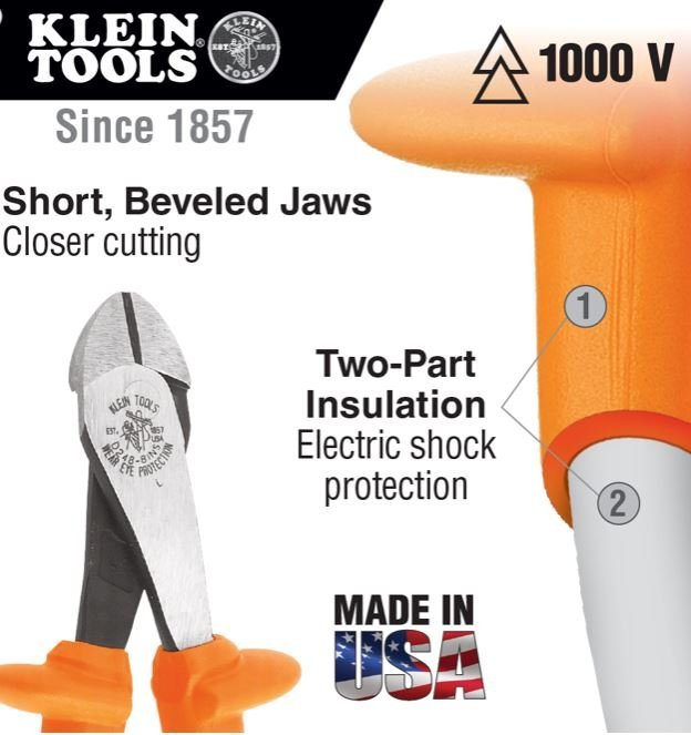 Klein Diagonal - Cutting Pliers, Insulated 8" - D228 - 8 - INS - J.L. Matthews Co., Inc.