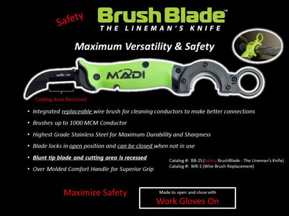 MADI Safety Brush Blade Skinning Knife W/ Wire Brush - BB - 2S - J.L. Matthews Co., Inc.