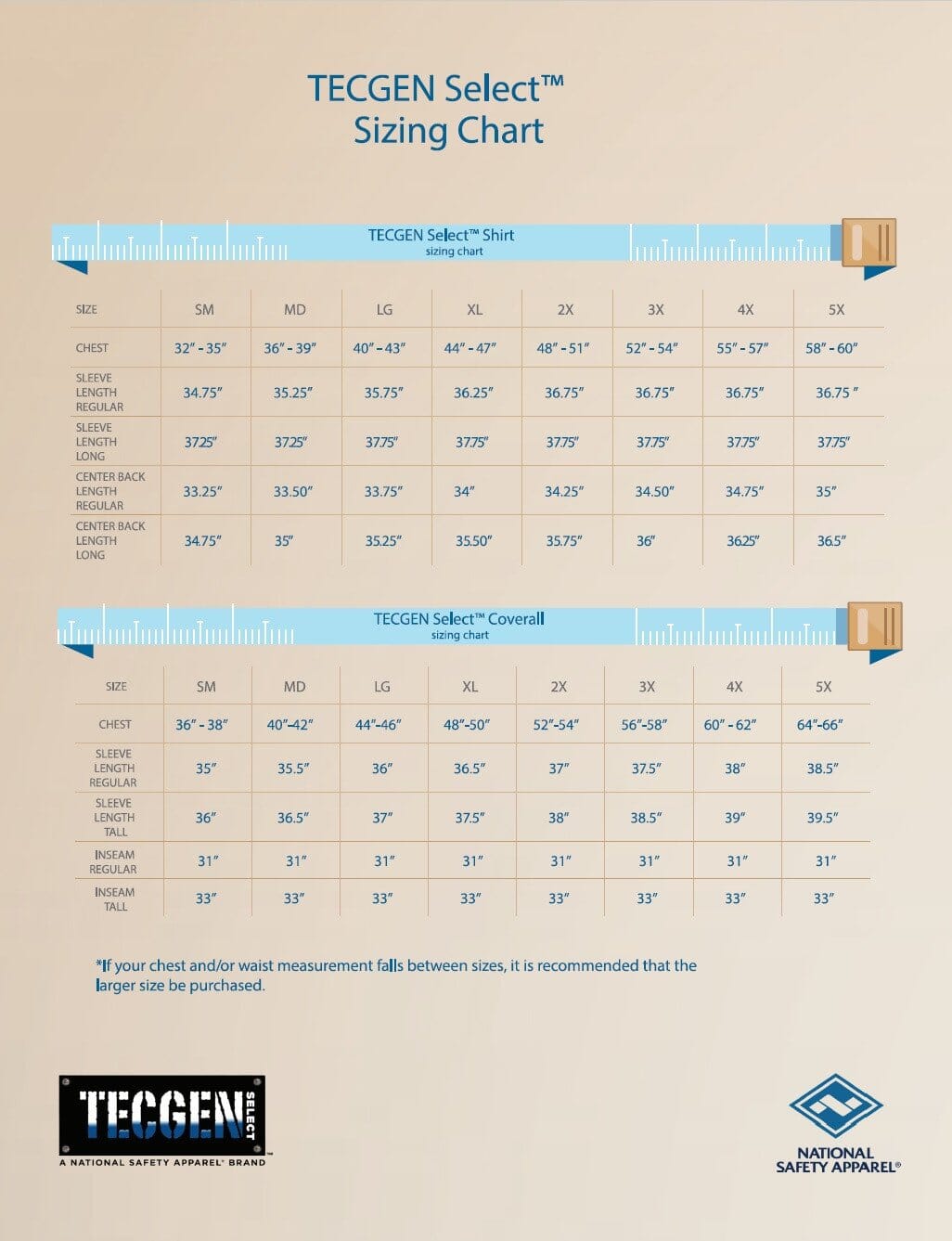 DRIFIRE TECGEN FR Coverall - Sizing Chart