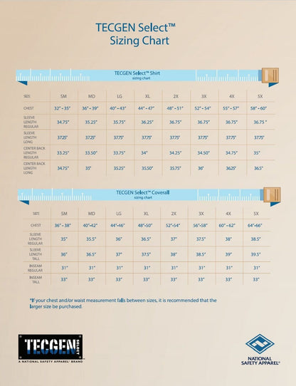 DRIFIRE TECGEN FR Coverall - Sizing Chart