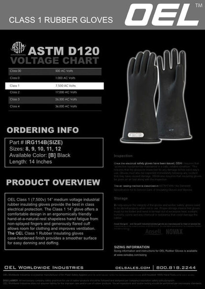 OEL Class 3 Rubber Gloves 16" Black Insulating Gloves - IRG-3-16-B Manual