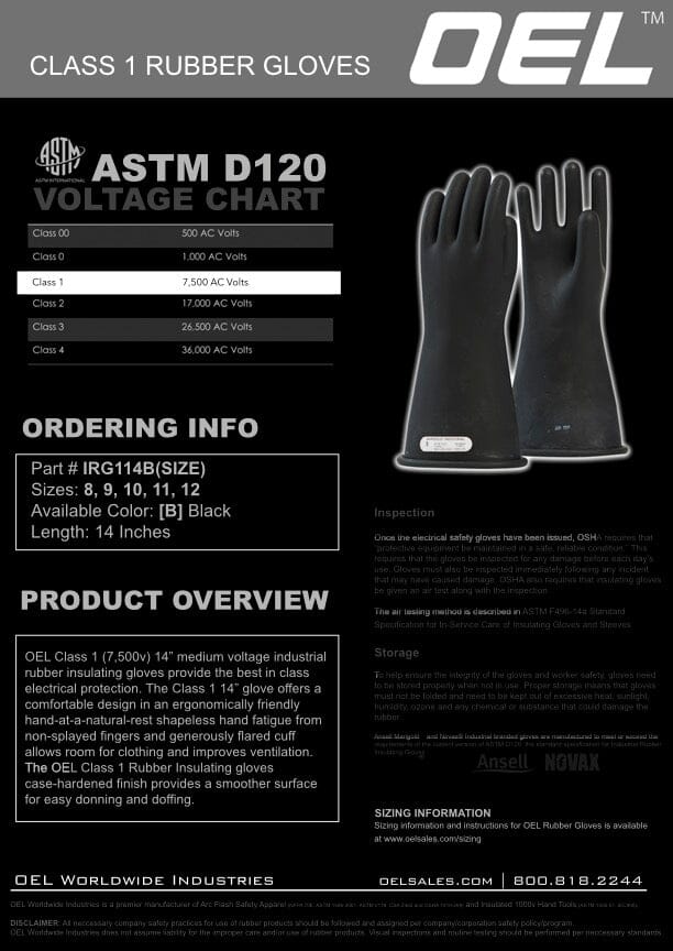 OEL Rubber Gloves 11" Class 00 - IRG-00-11-B Rubber Gloves OEL 