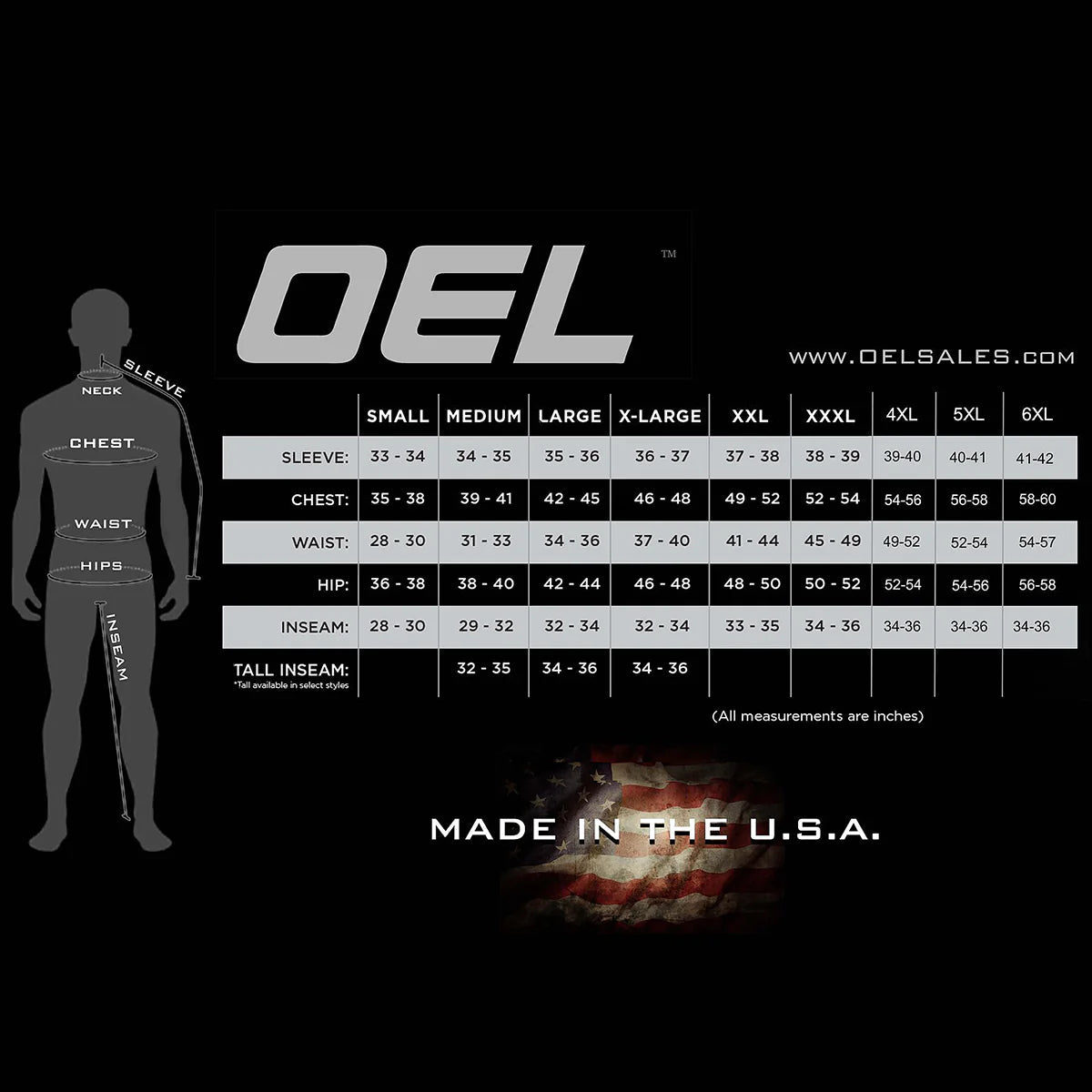 OEL 25 CAL Coverall Kit-Switch Gear Hood Arc Flash Kit - Size Chart